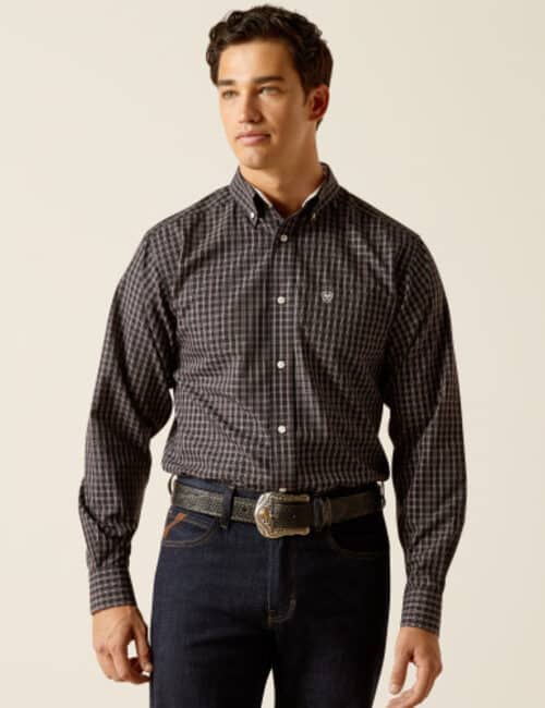 Men’s Ariat L/S, Brooklyn WF, Black Plaid, Fitted