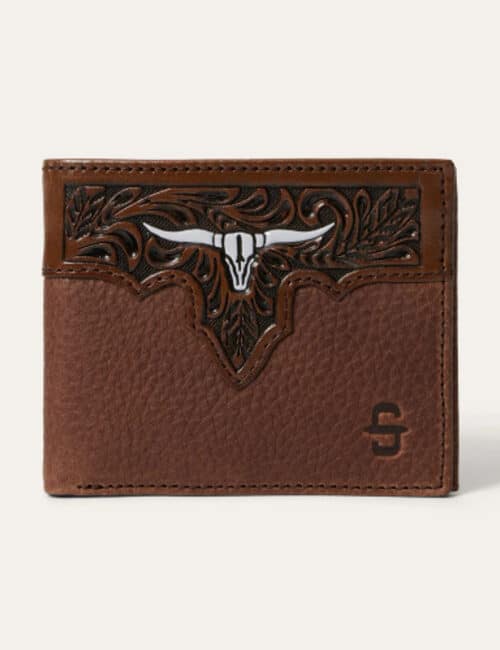 Men’s Stetson Wallet, BiFold, Brown Tooling with Longhorn