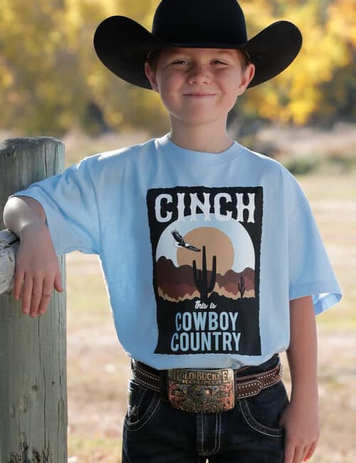 Boys Cinch Tee, Light Blue, Cowboy Country