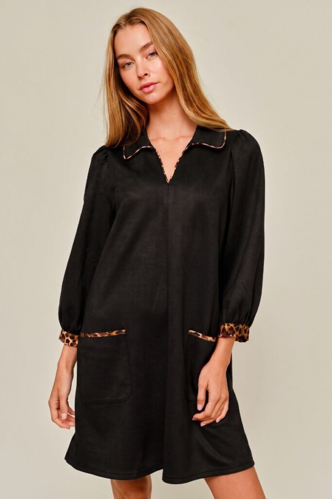 FAUX-SUEDE BLACK DRESS