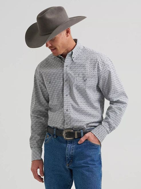 GEORGE STRAIT WHITE/GREEN PRINT LONG SLEEVE