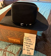 Resistol 20X Black Gold Black Western Cowboy Hat 6 5/8, 4″ Brim w/ Box