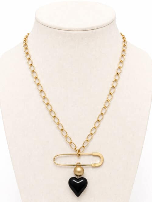 Gold With Black Heart Necklace