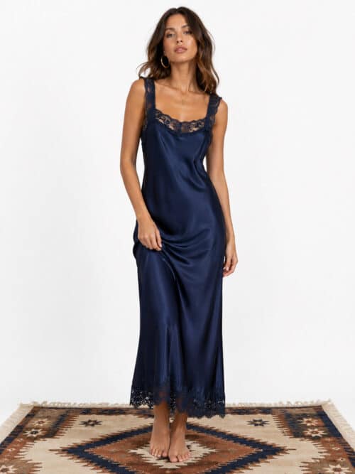 Midnite Starr Navy Satin Slip Dress