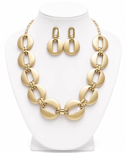 Gold Circle Necklace & Earrings Set