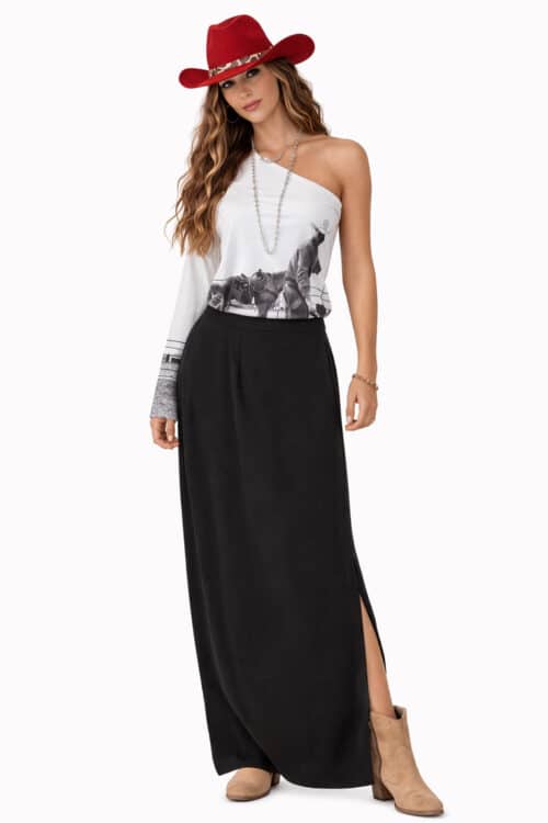Howdy Darling Black/White One Shoulder w/ Cowboy