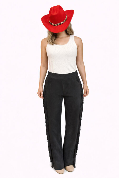 Giddy Up Black Suede Pants Fringe