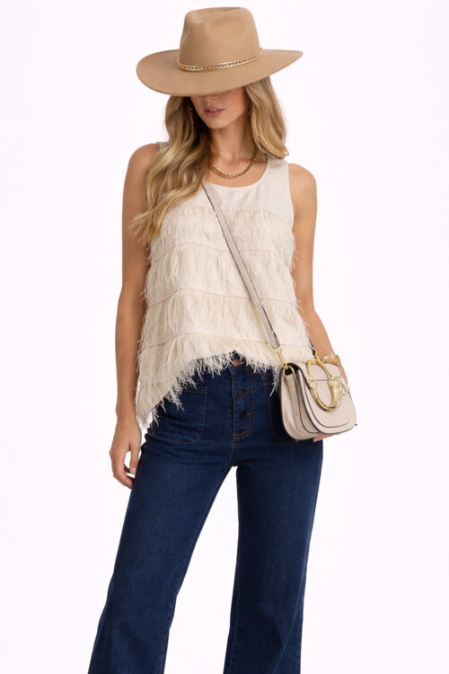 Fancy Flirt Ivory Feather Top