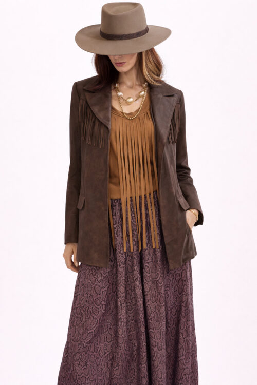 Take a Chance Brown Fringe Top